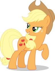 Size: 2245x2909 | Tagged: safe, artist:spaz-featherbrain, applejack, earth pony, pony, g4, cowboy hat, female, grin, hat, high res, looking back, mare, raised hoof, simple background, solo, stetson, transparent background, vector