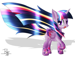 Size: 3000x2300 | Tagged: safe, artist:mrbrunoh1, twilight sparkle, alicorn, pony, g4, female, high res, mare, rainbow power, simple background, solo, tongue out, twilight sparkle (alicorn), white background