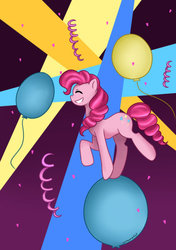 Size: 400x568 | Tagged: safe, artist:cartoonartist, artist:senseijiufu, pinkie pie, earth pony, pony, g4, balloon, confetti, solo