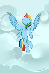 Size: 399x595 | Tagged: safe, artist:cartoonartist, artist:senseijiufu, rainbow dash, pony, g4, cloud, cloudy, female, nose in the air, solo, spread wings, wings