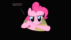Size: 1280x720 | Tagged: safe, edit, edited screencap, screencap, pinkie pie, g4, over a barrel, female, fourth wall, looney tunes, reference, solo, text