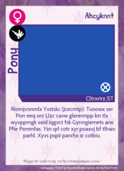 Size: 788x1088 | Tagged: safe, artist:pixel-prism, oc, oc only, oc:ahcyknnt, changeling, twilight sparkle's secret shipfic folder, blue screen of death, cipher, pony card, solo, text, vigenére cipher