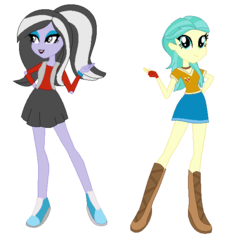 Size: 581x616 | Tagged: safe, artist:berrypunchrules, brawly beats, ringo, equestria girls, g4, background human, duo, duo female, equestria guys, female, harmony bass, melody drumline, rule 63