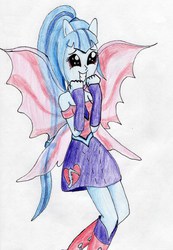 Size: 2088x3019 | Tagged: safe, artist:40kponyguy, derpibooru exclusive, sonata dusk, equestria girls, g4, my little pony equestria girls: rainbow rocks, cute, female, fin wings, high res, ponied up, solo, sonatabetes, squee, traditional art, wings