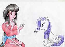 Size: 3456x2502 | Tagged: safe, artist:40kponyguy, rarity, g4, ayeka, crossover, high res, tenchi muyo, traditional art, wip