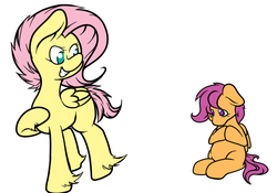 Size: 704x494 | Tagged: safe, artist:thepiplup, fluttershy, scootaloo, pegasus, pony, g4, personality swap, simple background, white background