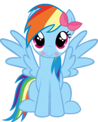 Size: 813x1013 | Tagged: dead source, safe, rainbow dash, pegasus, pony, g4, apple bloom's bow, blushing, bow, c:, cute, dashabetes, female, girly, hair bow, looking at you, mare, simple background, sitting, smiling, solo, spread wings, tomboy taming, transparent background, vector