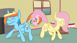 Size: 1920x1080 | Tagged: safe, fluttershy, rainbow dash, g4, gum, stuck