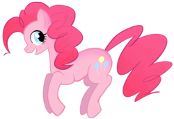 Size: 854x587 | Tagged: safe, artist:taskuli, pinkie pie, earth pony, pony, g4, female, hopping, jumping, looking back, mare, open mouth, profile, simple background, smiling, solo, transparent background