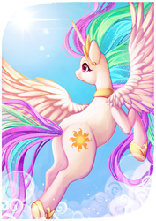 Size: 1024x1448 | Tagged: safe, artist:sprucie, princess celestia, g4, butt, female, flying, lens flare, plot, solo, sun, sunbutt