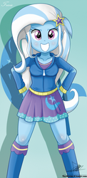 Size: 645x1321 | Tagged: safe, artist:the-butch-x, trixie, human, equestria girls, g4, beautiful, beautiful x, clothes, cute, diatrixes, explicit source, female, grin, hand on hip, hoodie, kneesocks, looking at you, skirt, smiling, socks, solo