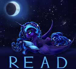 Size: 2000x1818 | Tagged: dead source, safe, artist:viwrastupr, nightmare moon, g4, book, fangs, female, nicemare moon, read, reading, solo