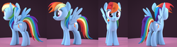 Size: 1536x409 | Tagged: dead source, safe, artist:creatorofpony, rainbow dash, pegasus, pony, g4, 3d, 3d model, blender, female, mare, solo, wip