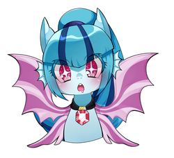 Size: 900x821 | Tagged: safe, alternate version, artist:katuhira_rinmi, sonata dusk, hybrid, pony, siren, g4, blushing, cute, drool, equestria girls ponified, female, fins, gem, looking at you, open mouth, pixiv, ponified, simple background, siren gem, siren pony, siren wings, solo, sonatabetes, sparkly eyes, starry eyes, white background, wingding eyes