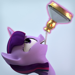 Size: 1920x1920 | Tagged: safe, artist:3d thread, twilight sparkle, pony, g4, princess twilight sparkle (episode), 3d, 3d model, blender, bottle, drinking, female, flashback potion, magic, milk, potion, simple background, smiling, solo, telekinesis