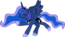 Size: 1679x954 | Tagged: safe, artist:mremerald34, princess luna, alicorn, pony, g4, dancing, do the sparkle, eyes closed, female, majestic as fuck, simple background, solo, spread wings, tongue out, transparent background