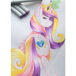 Size: 1512x1512 | Tagged: dead source, safe, artist:theanimal-da, queen chrysalis, changeling, g4, butt, disguise, disguised changeling, fake cadance, looking back, magic, plot, traditional art