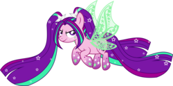 Size: 3000x1491 | Tagged: safe, artist:xebck, aria blaze, pony, g4, butterfly wings, equestria girls ponified, female, gradient hooves, green wings, multicolored hair, ponified, rainbow hair, rainbow power, rainbow power-ified, rainbow tail, simple background, solo, transparent background, vector, wings