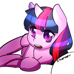 Size: 797x800 | Tagged: safe, artist:acharmingpony, twilight sparkle, g4, cute, female, looking at you, on side, open mouth, solo