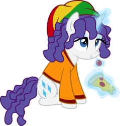 Size: 4622x4835 | Tagged: safe, rarity, pony, unicorn, bridle gossip, g4, absurd resolution, clothes, dreadlocks, female, hairity, hat, horn, magic, mare, pizza, rasta, simple background, solo, transparent background, vector