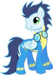 Size: 3906x5500 | Tagged: safe, artist:theshadowstone, soarin', pegasus, pony, g4, backwards cutie mark, goggles, male, simple background, solo, stallion, transparent background, wonderbolts uniform