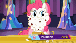 Size: 511x289 | Tagged: safe, screencap, pinkie pie, earth pony, pony, castle sweet castle, g4, season 5, animated, female, long tongue, mare, pancakes, solo, tongue out, whipped cream