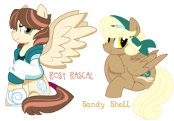 Size: 1370x959 | Tagged: safe, artist:dbkit, oc, oc only, oc:rosy rascal, oc:sandy shell, pegasus, pony, bandana, clothes, duo, jacket, offspring, parent:derpy hooves, parent:hoops, parents:ditzyhoops, simple background, sisters, tail wrap, transparent background