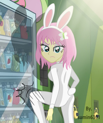 Size: 1181x1417 | Tagged: safe, artist:sumin6301, fluttershy, human, equestria girls, g4, alternate hairstyle, annoyed, annoyed look, ass, breasts, bunny costume, bunny ears, butt, clothes, female, short hair, solo