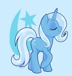 Size: 522x550 | Tagged: safe, artist:onnanoko, trixie, pony, unicorn, g4, blue background, cute, cutie mark background, diatrixes, female, mare, profile, simple background, smiling, solo