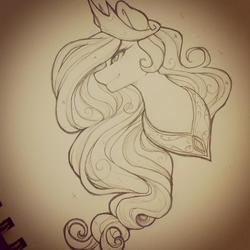 Size: 1024x1024 | Tagged: safe, artist:spittfireart, princess celestia, g4, female, monochrome, portrait, solo, traditional art