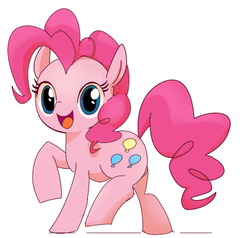 Size: 437x416 | Tagged: safe, artist:youhoujou, pinkie pie, earth pony, pony, g4, cute, diapinkes, female, open mouth, pixiv, smiling pinkie pie tolts left, solo