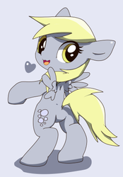 Size: 320x460 | Tagged: safe, artist:youhoujou, derpy hooves, pegasus, pony, g4, bipedal, female, pixiv, solo