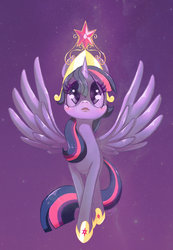 Size: 1280x1848 | Tagged: safe, artist:pearlie-pie, twilight sparkle, alicorn, pony, g4, big crown thingy, blushing, female, mare, solo, spread wings, twilight sparkle (alicorn)