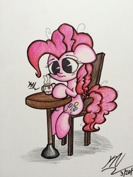 Size: 960x1280 | Tagged: safe, artist:pelate, pinkie pie, g4, coffee, female, solo, traditional art