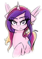 Size: 1021x1421 | Tagged: safe, artist:jetwave, princess cadance, alicorn, pony, g4, female, grumpy, looking at you, raised hoof, solo, spread wings