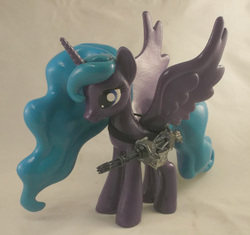 Size: 2801x2633 | Tagged: safe, artist:gryphyn-bloodheart, oc, oc only, oc:lacunae, alicorn, pony, fallout equestria, fallout equestria: project horizons, 3d print, alicorn oc, customized toy, funko, high res, irl, minigun, photo, toy