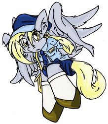 Size: 627x715 | Tagged: safe, artist:irkenpop-tart, derpy hooves, anthro, g4, clothes, female, simple background, solo, spread wings