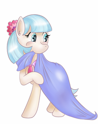 Size: 604x759 | Tagged: safe, artist:cwossie, coco pommel, g4, fabric, female, nom, simple background, solo, white background