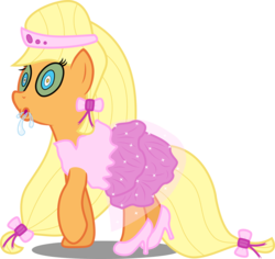 Size: 9254x8729 | Tagged: safe, artist:atomicmillennial, applejack, earth pony, pony, g4, absurd resolution, alternate hairstyle, clothes, dress, drool, female, high heels, hypnojack, hypnosis, hypnotized, mind control, simple background, solo, transparent background, vector