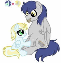Size: 765x788 | Tagged: safe, artist:unoriginai, oc, oc only, oc:clear skies, oc:muffin pie, pegasus, pony, cute, duo, female, filly, male, muffin, offspring, parent:derpy hooves, parent:soarin', parents:derpin', pointy ponies, siblings, stallion