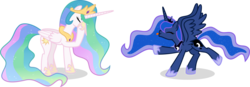 Size: 3247x1125 | Tagged: safe, artist:mremerald34, princess celestia, princess luna, alicorn, pony, g4, dancing, do the sparkle, duo, facehoof, royal sisters, simple background, tongue out, transparent background, vector