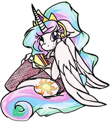 Size: 645x702 | Tagged: safe, artist:irkenpop-tart, princess celestia, anthro, g4, cake, cakelestia, clothes, female, food, lingerie, panties, socks, solo, stockings, thigh highs, underwear