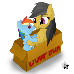 Size: 3500x3500 | Tagged: safe, artist:wodahseht, daring do, rainbow dash, pegasus, pony, g4, boop box, cute, daring dorable, doll, female, high res, mare, plushie, pony in a box, rainbow dash plushie, signature, simple background, solo, toy, transparent background