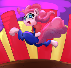 Size: 1800x1725 | Tagged: safe, artist:chrischin, pinkie pie, earth pony, pony, g4, bipedal, clothes, cosplay, female, jumping, looking at you, male, mario, mario pie, solo, super mario bros.