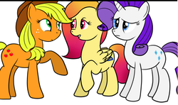 Size: 540x319 | Tagged: safe, artist:cwossie, applejack, rarity, oc, oc:misty sunset, g4