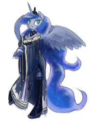 Size: 941x1280 | Tagged: safe, artist:king-kakapo, princess luna, anthro, g4, arm hooves, clothes, dress, female, sketch, solo