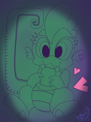 Size: 1280x1707 | Tagged: safe, artist:aimihanibal, spike, g4, 30 minute art challenge, baby spike, big eyes, cute, eating, feet, gem, heart, lineart, wip