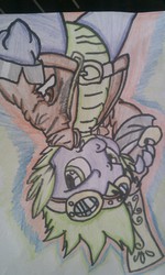 Size: 1952x3264 | Tagged: safe, artist:dfectivedvice, edit, spike, g4, steampunk, trace, traditional art, upside down