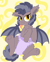 Size: 820x1000 | Tagged: safe, artist:plinkie_poi, oc, oc only, oc:plinkie, bat pony, pony, diaper, non-baby in diaper, on back, poofy diaper, solo, underhoof