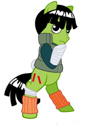 Size: 506x674 | Tagged: safe, earth pony, pony, bipedal, looking at you, naruto, ponified, rock lee, simple background, solo, wavy mouth, white background